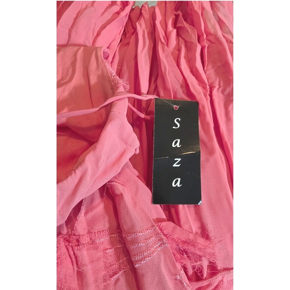 Saza USA Pink Floral 90 Applique Strappy Midi Dress Flounce Hem Size Small - Picture 9 of 10